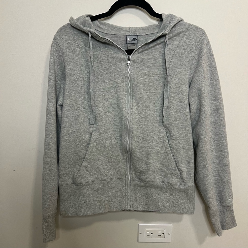 Champion Light Gray Zip-Up Jacket 2000s Y2K Athletic Workout Gym Classic Basic